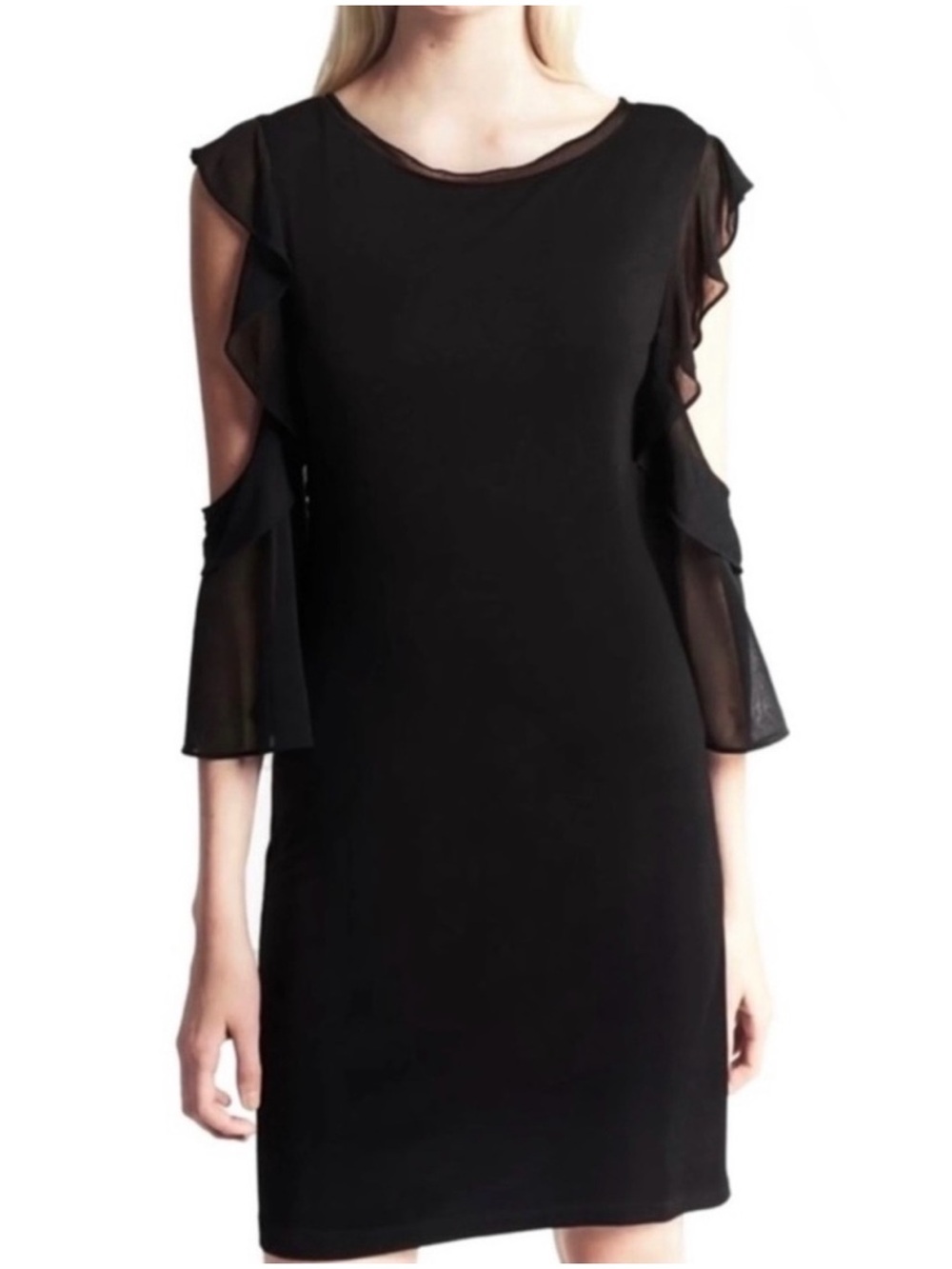 NEW FRENCH CONNECTION BLACK COLD-SHOULDER MINI DRESS